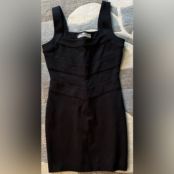 Paige. Sleeveless Little Black Mini Tank Dress Pieced Chevron Waist Square Neck - Picture 3 of 9